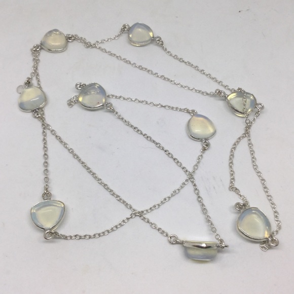 Handmade Jewelry - Long Opalite and Silver Necklace Handmade Jewelry - Long Opalite and Silver Necklace